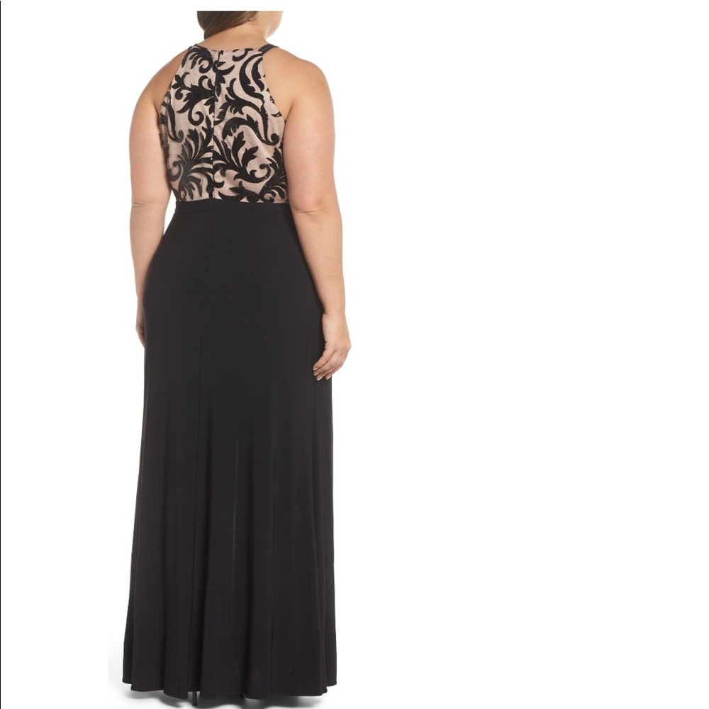 Sequin bodice gown with slit and halter top